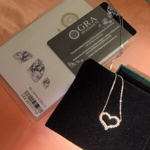 Moissanite Heart Pendant Necklace - White Gold Tone
